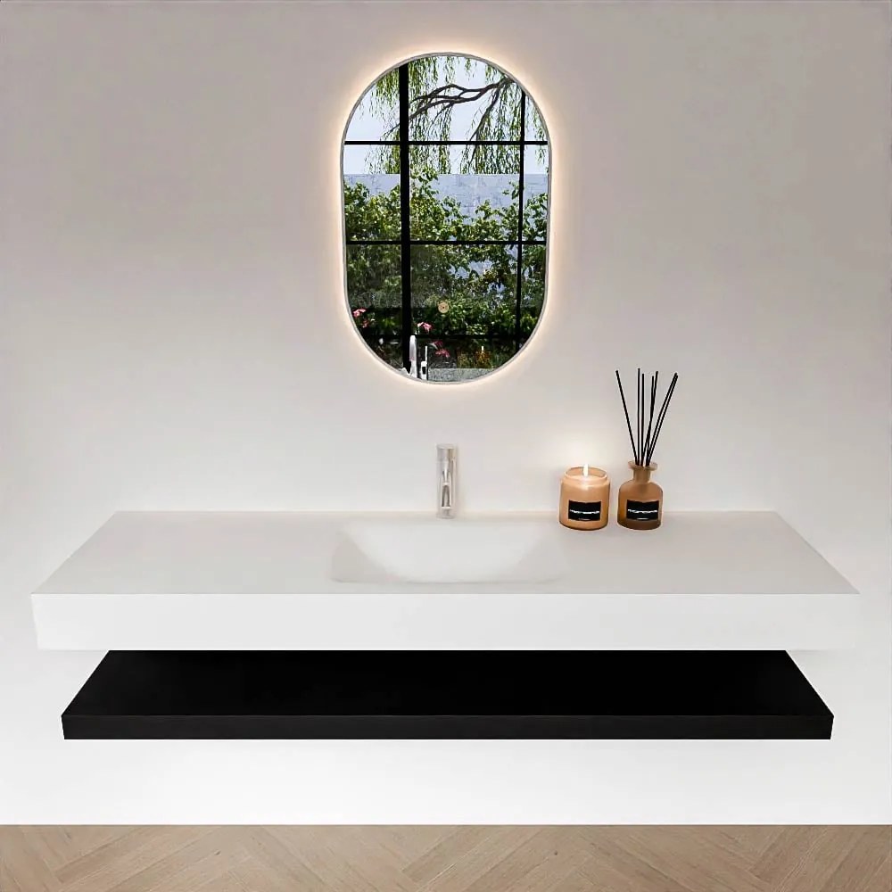 Zaro Alan badmeubel 160cm met planchet urban en vrijhangende wastafel cloud midden 1 kraangat talc