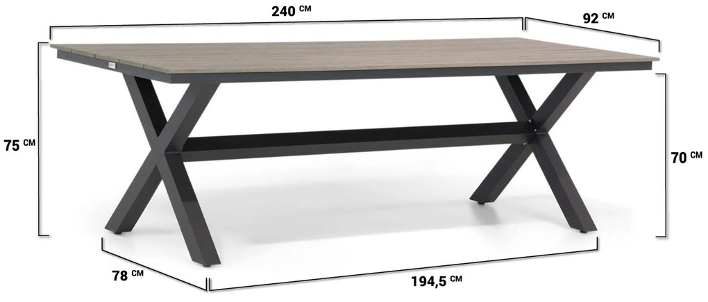 Tuinset 6 personen 240 cm Aluminium Grijs Santika Furniture Santika