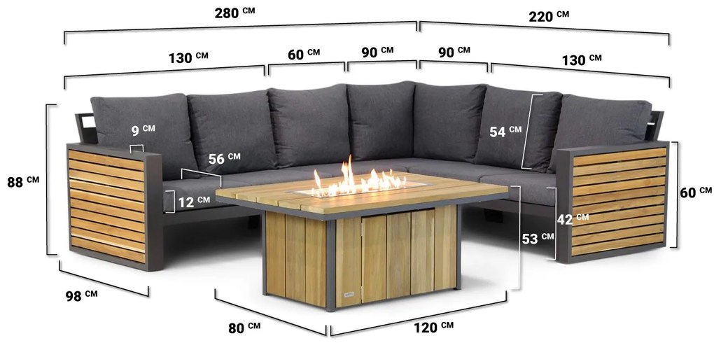 Hoek loungeset 6 personen Aluminium/teak Grijs  Lifestyle Garden Furniture Verona/Seaside