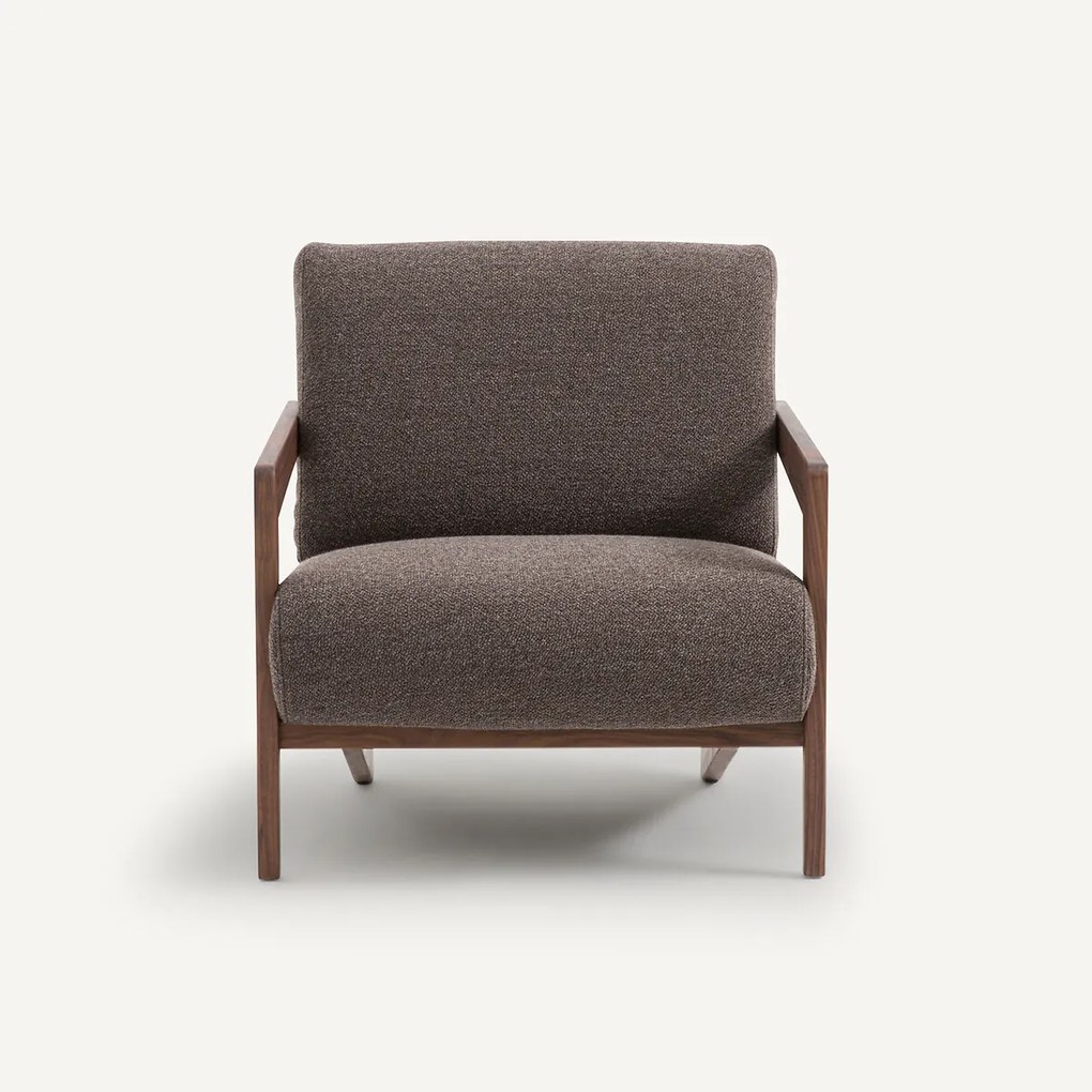 Fauteuil in massief notenhout in bouclé stof, Izag