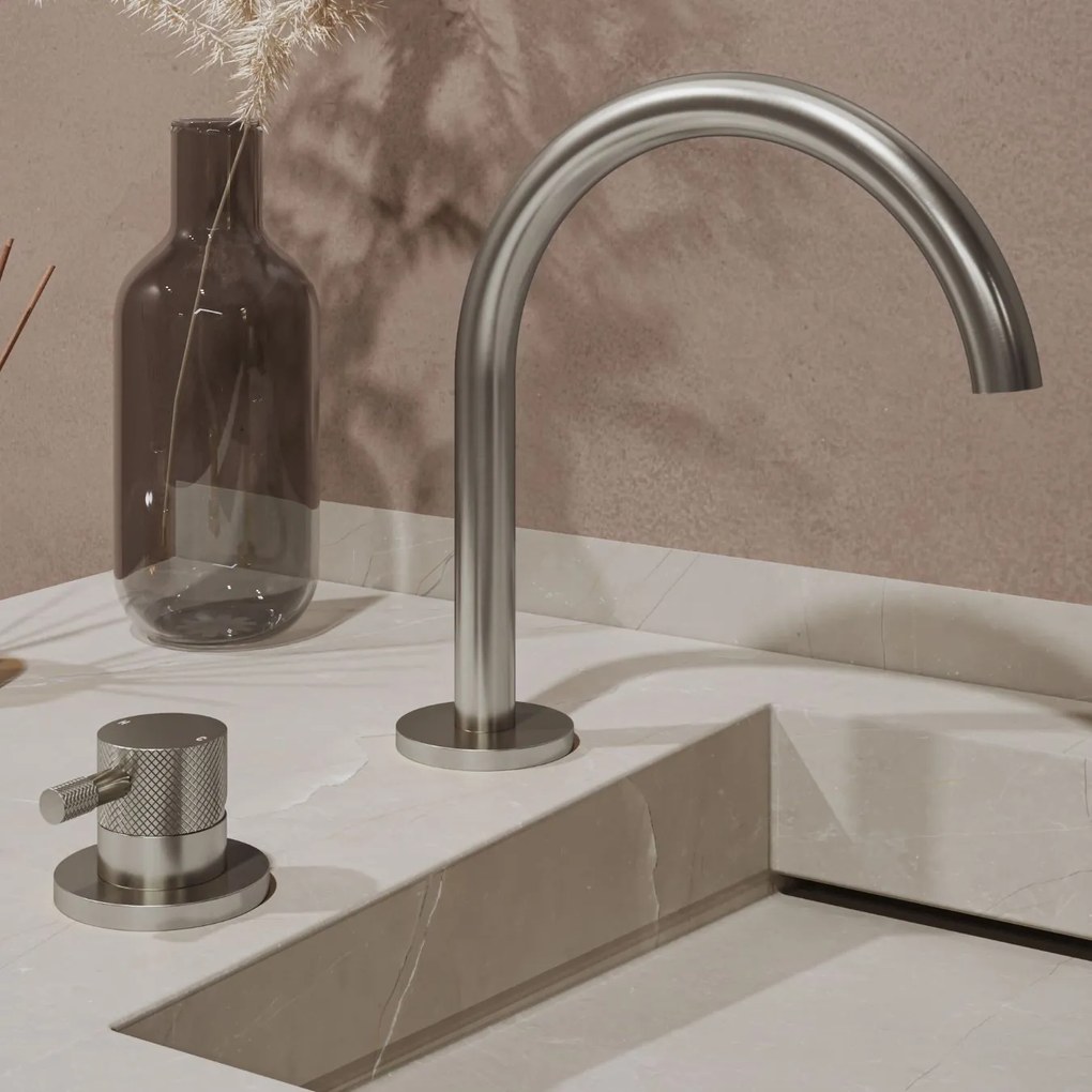 Saniclear Bond Curved wastafelkraan 2-gats met Coldstart RVS