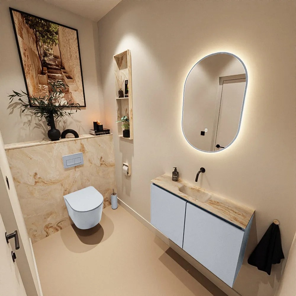 Mondiaz Ture DLux toiletmeubel 80cm clay met wastafel frappe midden zonder kraangat