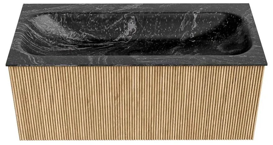 Mondiaz Kurve-dlux 100cm badmeubel oak met 1 lade en wastafel big medium midden zonder kraangat lava