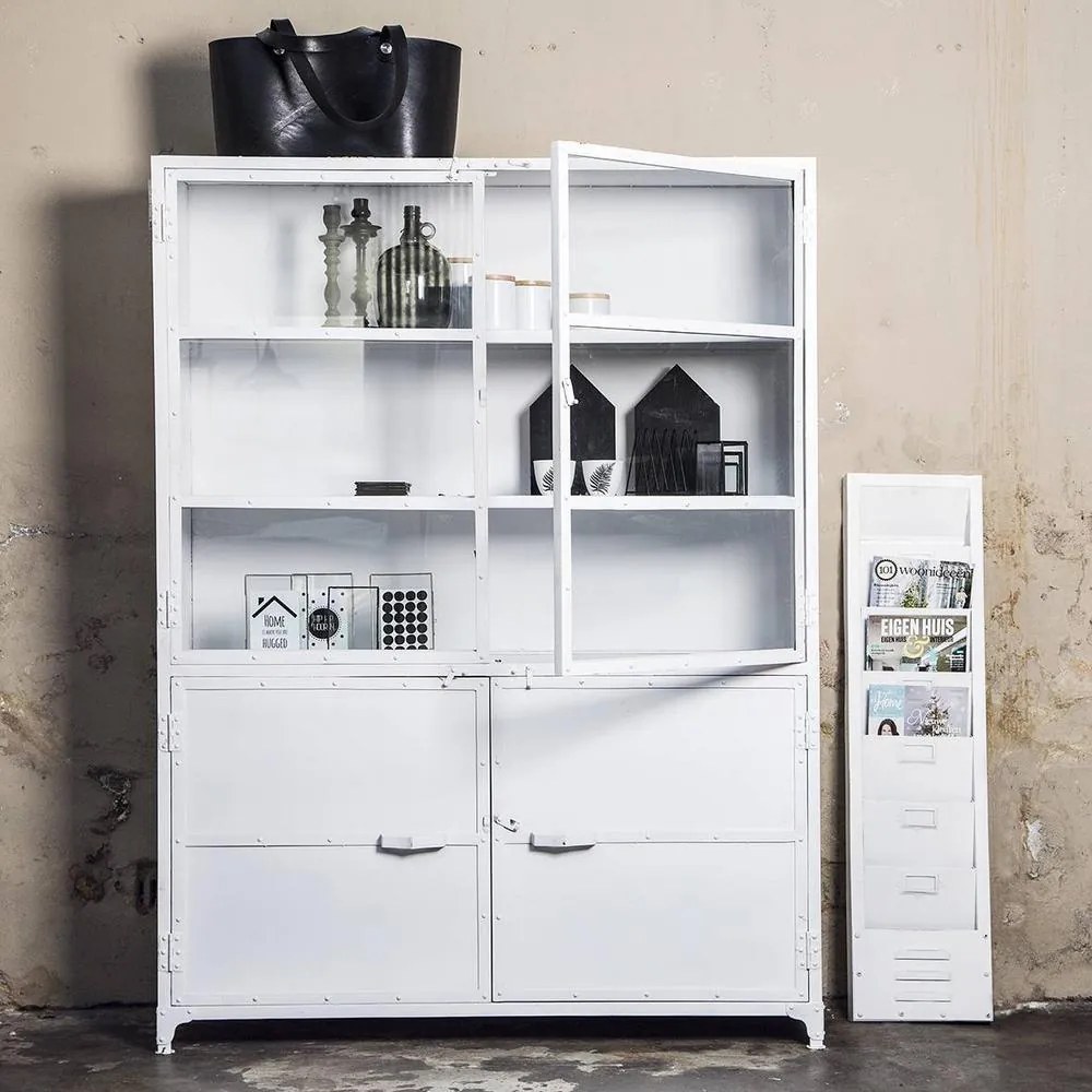 Vitrinekast Marcia Industrieel Wit  138 cm - Metaal - Giga Meubel - Industrieel & robuust
