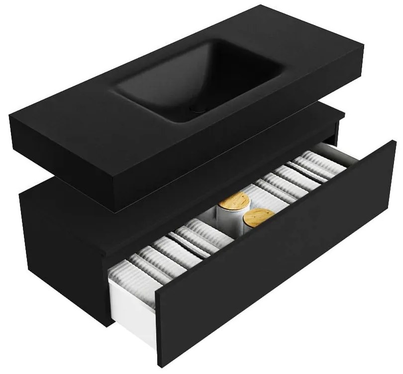Zaro Alan badmeubel 110cm urban 1 lade met vrijhangende wastafel cloud midden 1 kraangat urban