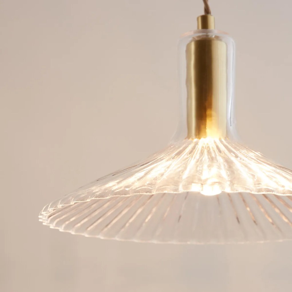 Hanglamp in messing en geribbeld glas Ø24,5cm, Gramma