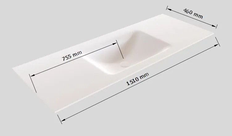 Zaro Valencia Solid Surface badmeubel 150cm wit marmer zonder kraangat spoelbak midden met 2 lades