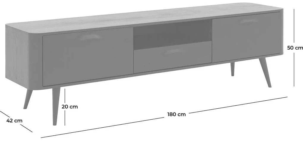 Goossens Tv Dressoir Bjarte, 2 deuren 1 lade 1 open vak 42 cm diep 180 cm breed