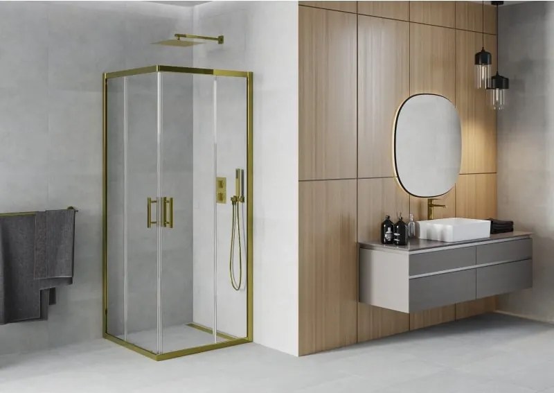 Mexen Rio vierkante douchecabine 80 x 80 cm, transparant, goud - 860-080-080-50-00
