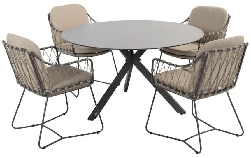 Prego Locarno dining tuinset 130 cm rond 5 delig HPL antraciet 4 Seasons Outdoor