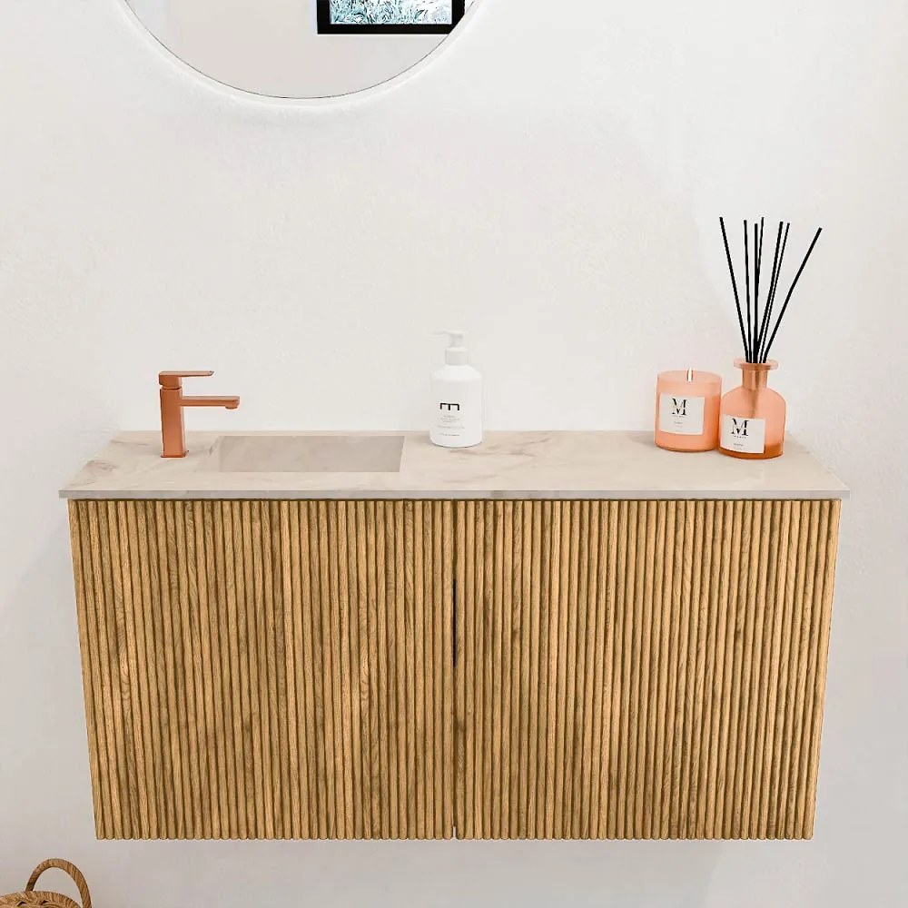 Mondiaz Joya DLux 80cm toiletmeubel oak met wastafel faye links 1 kraangat frappe