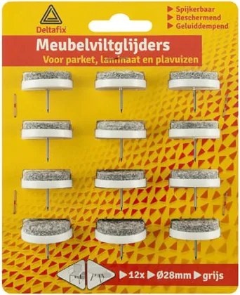 Deltafix Meubelviltglijders 28mm - Grijs - 12 Stuks met nagel
