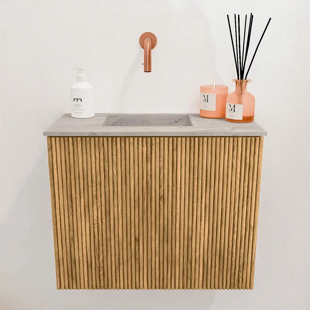 Mondiaz Joya DLux 50cm toiletmeubel oak met wastafel faye links zonder kraangat glace