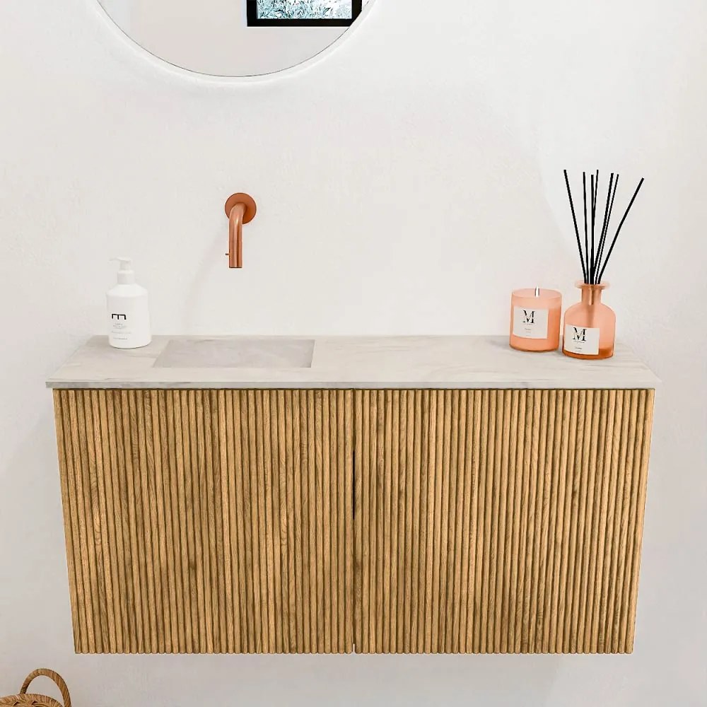 Mondiaz Joya DLux 80cm toiletmeubel oak met wastafel faye links zonder kraangat ostra