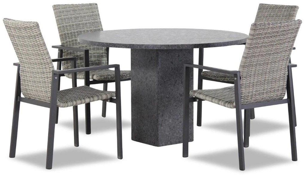 Tuinset Ronde Tuintafel 4 personen 120 cm Wicker Grijs Lifestyle Garden Furniture Upton/Graniet