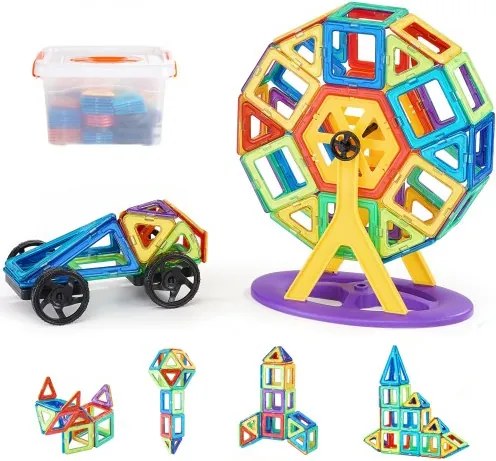 VEVOR Magnetische Bouwstenen, 123-delige Magnetische Bouwset voor Kinderen, Magnetisch Speelgoed met Wielgroepen en Reuzenrad, STEM Educatief Constructie Stapelspeelgoed, voor Kinderen vanaf 3 Jaar