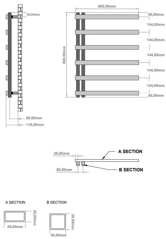 Eastbrook Platani handdoekradiator 60x80cm 389W antraciet