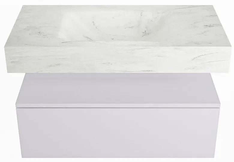 Mondiaz Alan DLux badmeubel 90cm cale 1 lade met wastafel opalo midden 1 kraangat