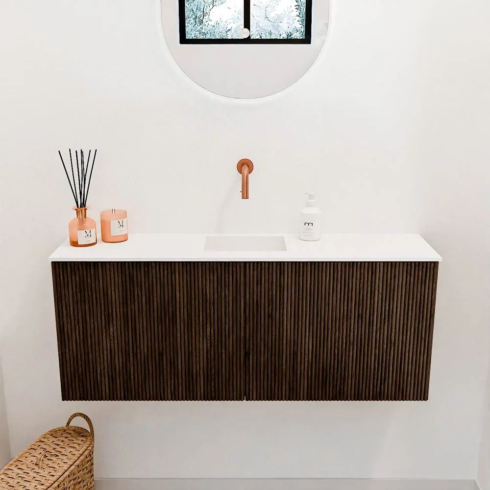 Mondiaz Joya 100cm toiletmeubel walnut met wastafel faye midden zonder kraangat talc