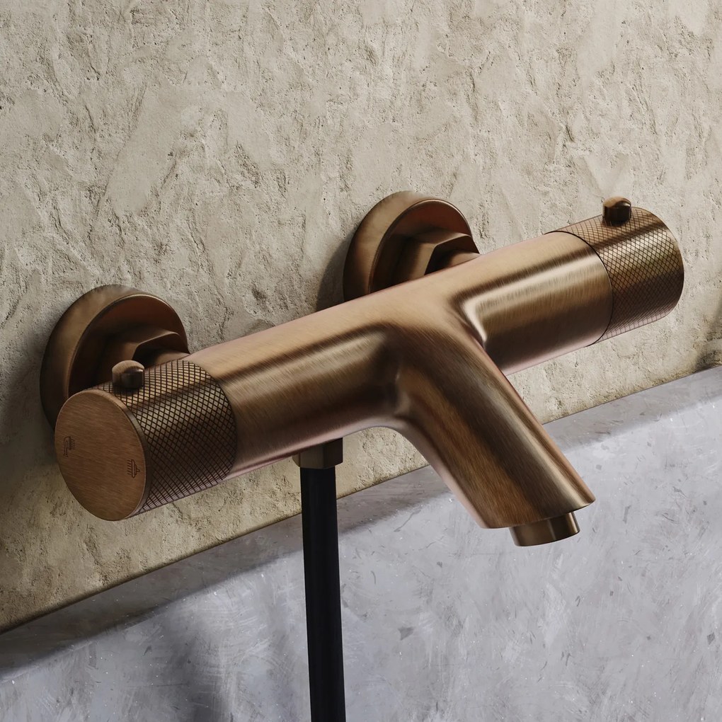 Saniclear Antique Curved Pro thermostatische opbouw badkraan met handdouche verouderd messing