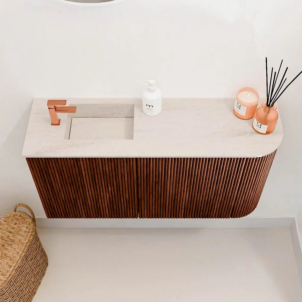 Mondiaz Joya DLux 80cm toiletmeubel ronding rechts ruby met wastafel faye links 1 kraangat meli