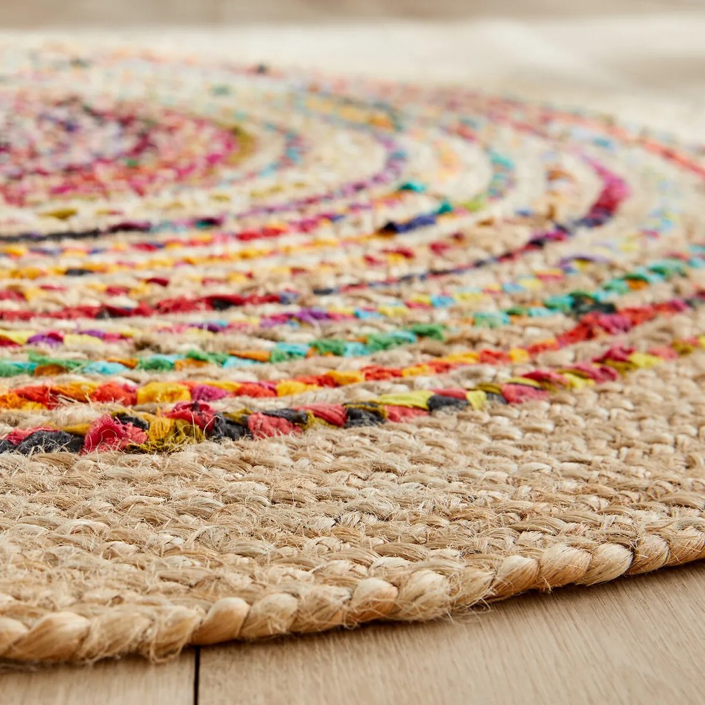 Vloerkleed in jute en recycled katoen Ø120 cm, Jaco