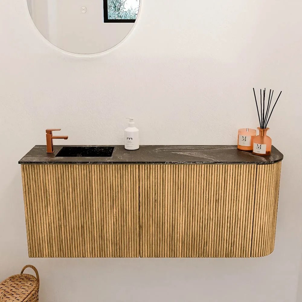 Mondiaz Joya DLux 100cm toiletmeubel ronding rechts oak met wastafel faye links 1 kraangat lava