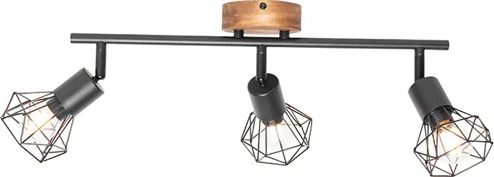 Spot zwart met hout draai- en kantelbaar 3-lichts - Mosh