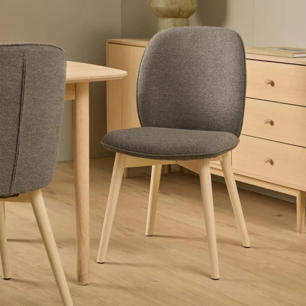 Eetkamerstoel Met Houten Poten Taupe Boucle