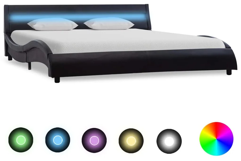 vidaXL Bedframe met LED kunstleer zwart 140x200 cm