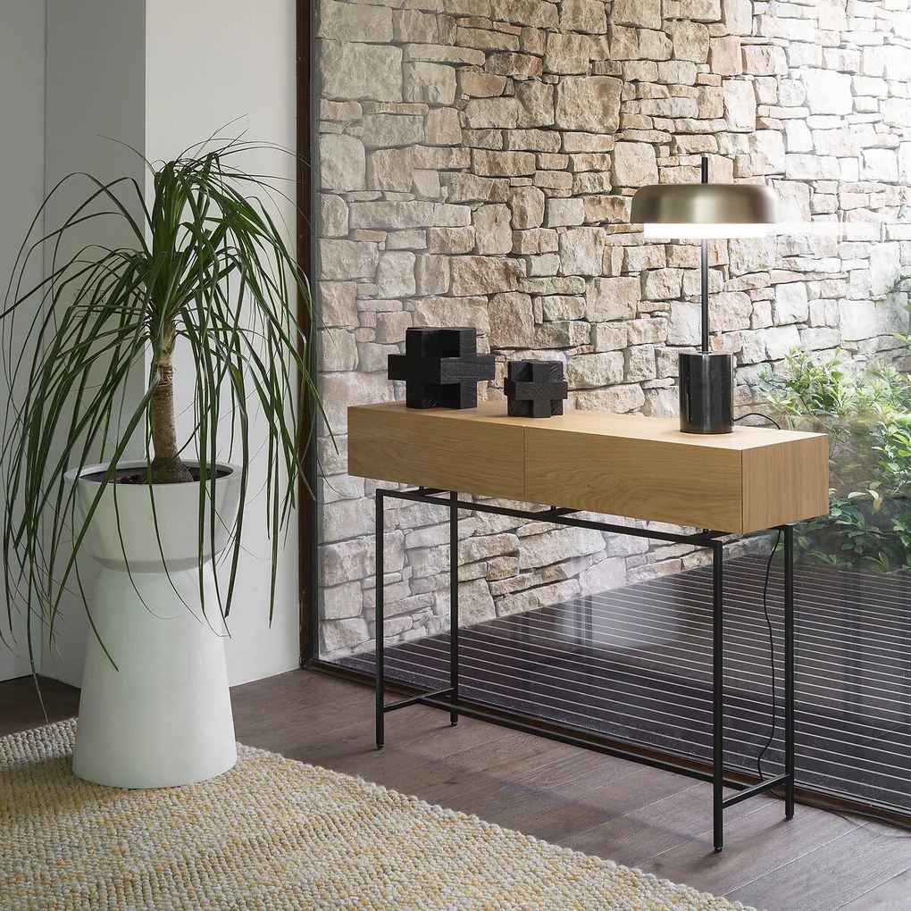 Eiken fineer console, 2 lades, Oreko