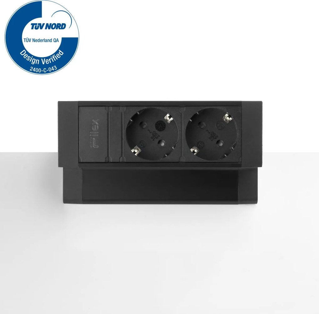 Bureau Stekkerdoos Zwart 2x 230V + EGST® Snoer 3m