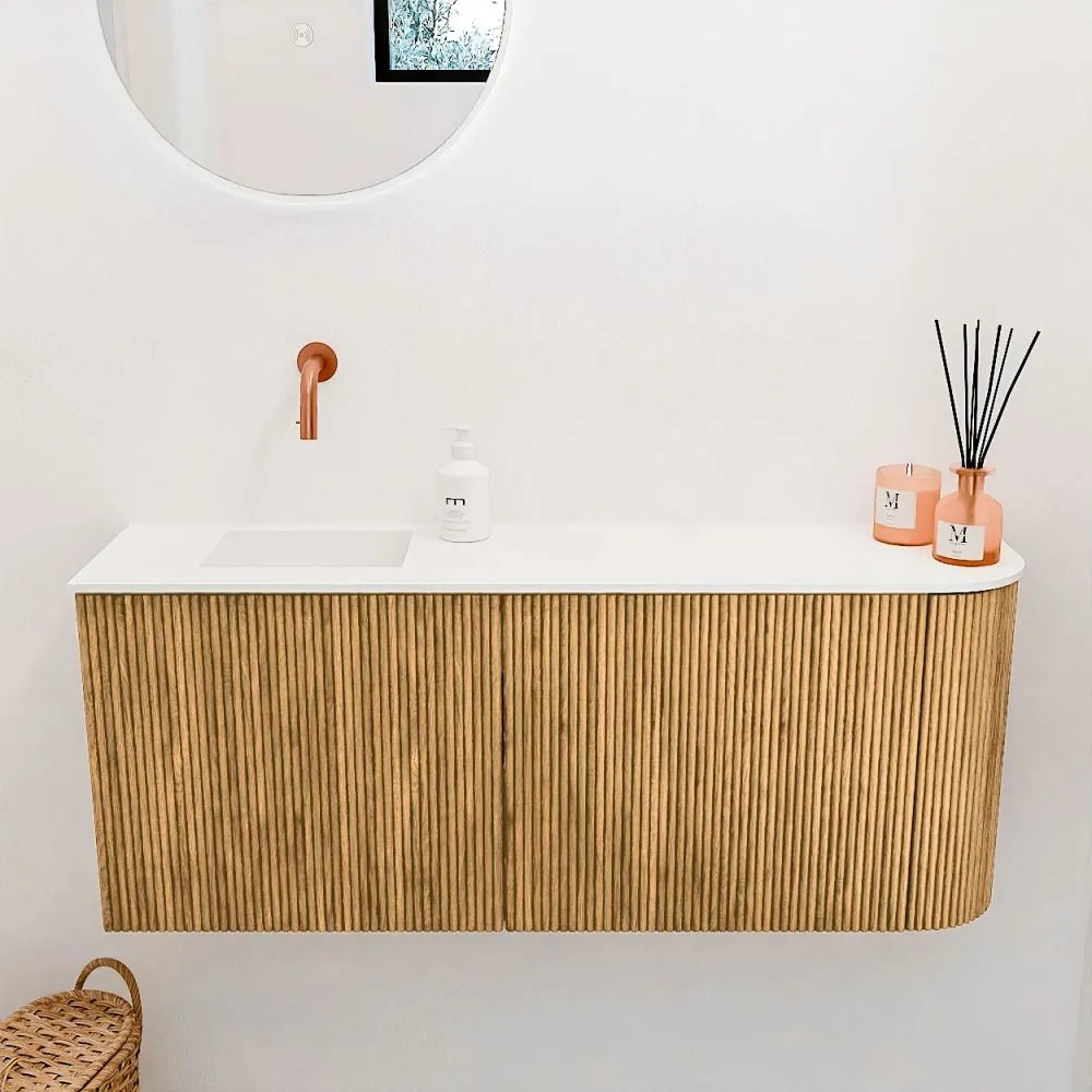 Mondiaz Joya 100cm toiletmeubel ronding rechts oak met wastafel faye links zonder kraangat talc