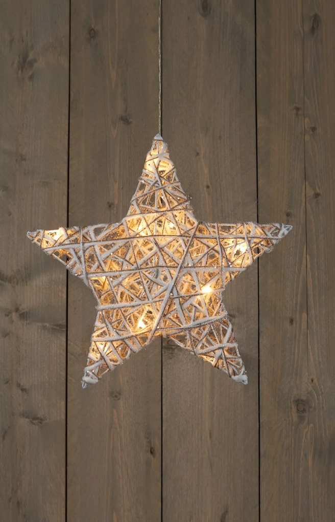 Anna's Collection - Verlichte jute ster met glitter - H40 cm - 15 warm witte ledlampjes