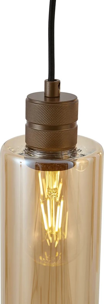 Hotel Chique hanglamp donker brons met amber glas 5-lichts - Stavelot