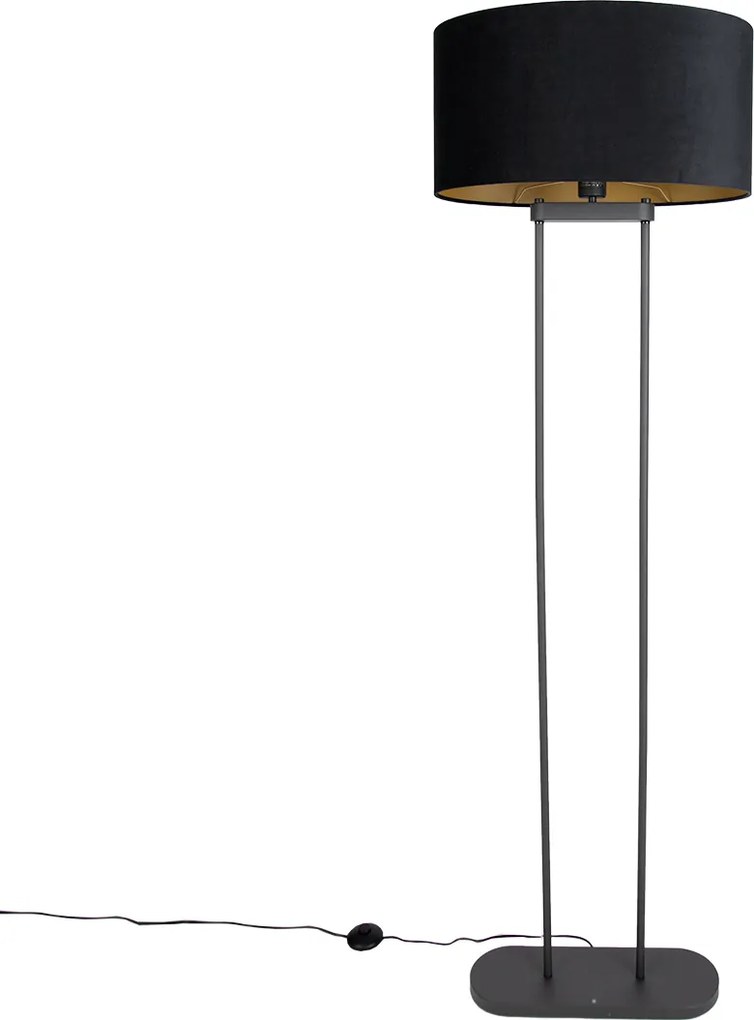 Vloerlamp zwart met zwarte ovale kap 50cm - Thijmen
