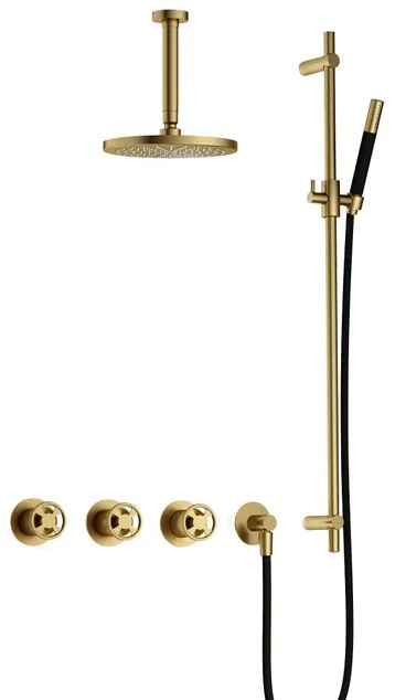 Hotbath Cobber IBSW70 Regendoucheset inbouw - 15cm plafondarm - 20cm ronde hoofddouche - staafhanddouche - glijstang - Geborsteld messing PVD IBSW70BBP27