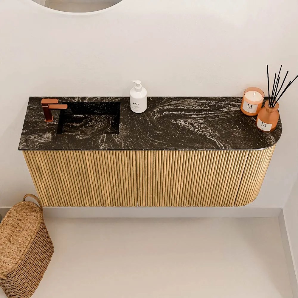 Mondiaz Joya DLux 90cm toiletmeubel ronding rechts oak met wastafel faye links 1 kraangat lava