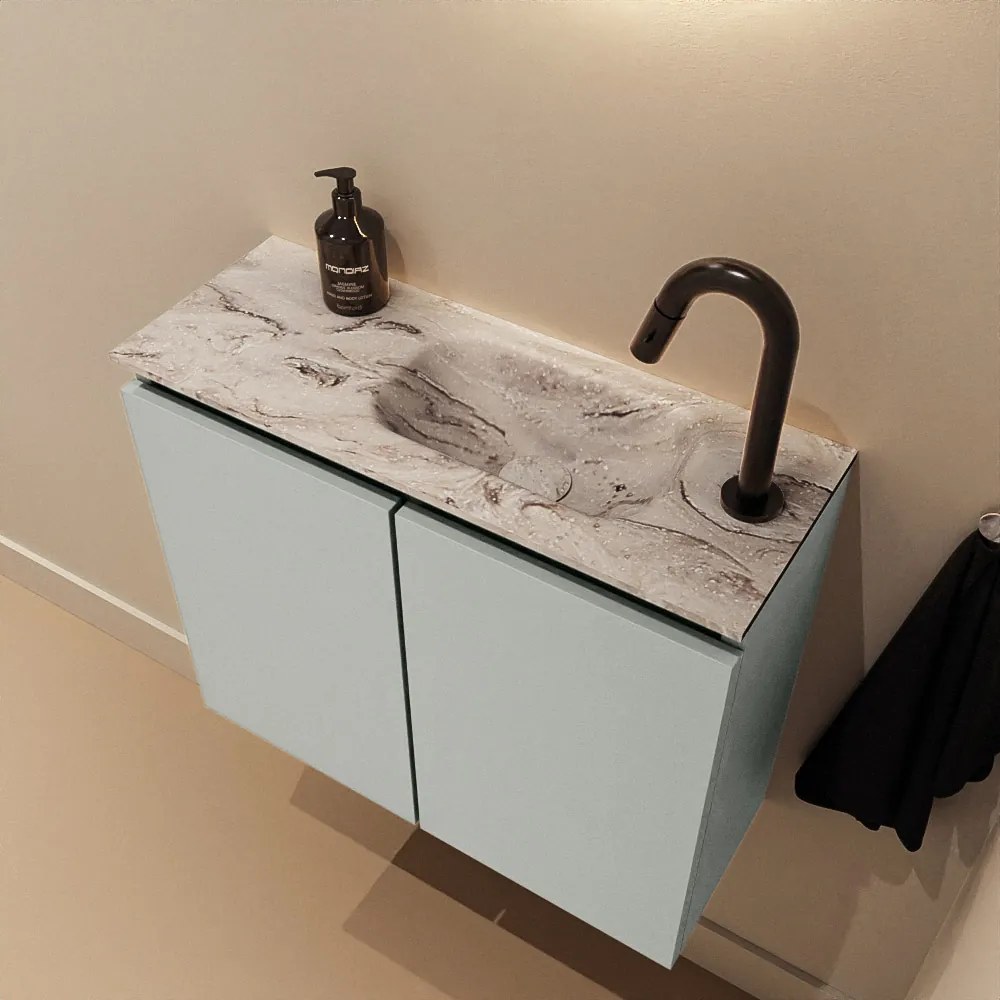 Mondiaz Ture DLux toiletmeubel 60cm greey met wastafel glace rechts met kraangat