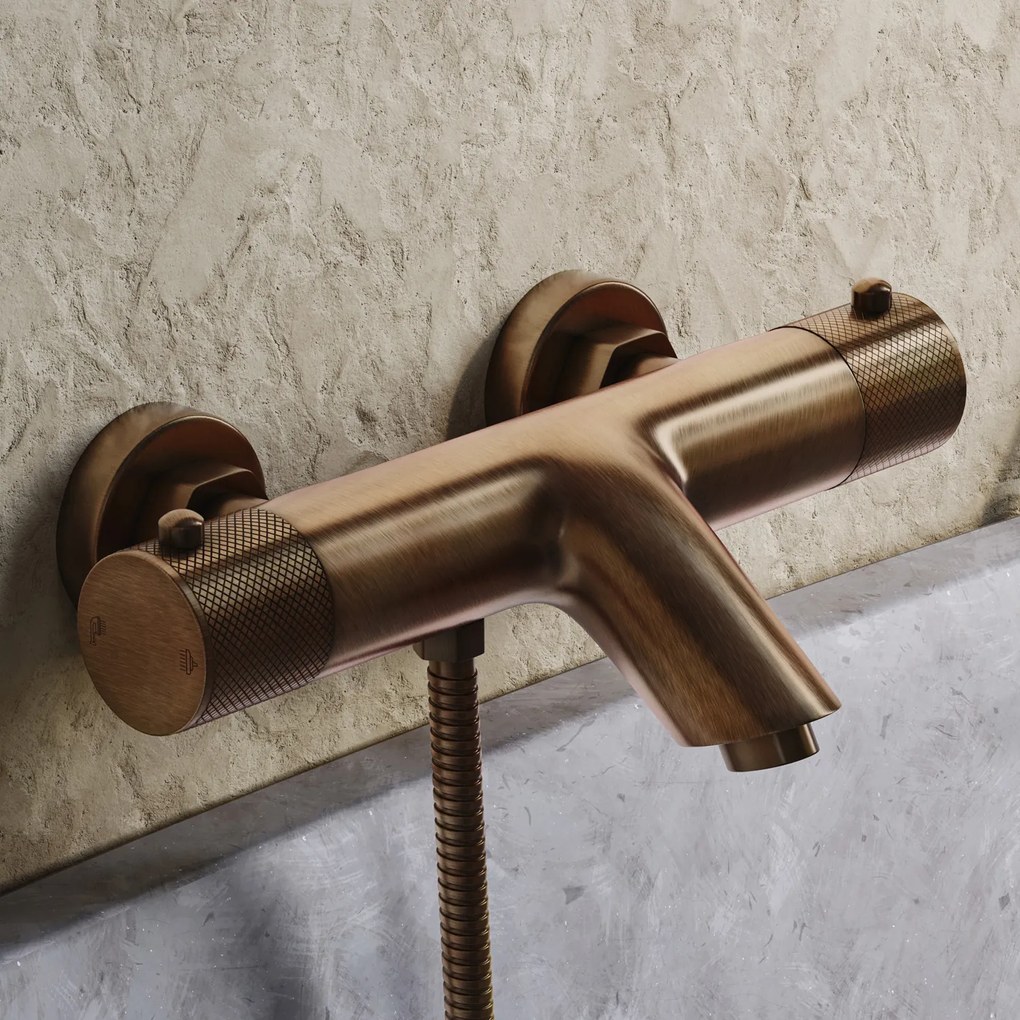 Saniclear Antique Curved thermostatische opbouw badkraan met handdouche verouderd messing