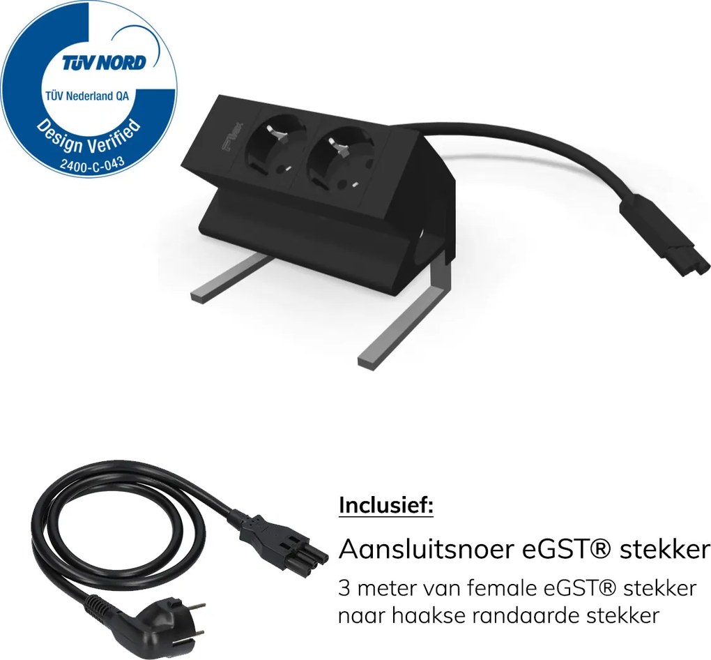 Bureau Stekkerdoos Zwart 2x 230V + EGST® Snoer 3m