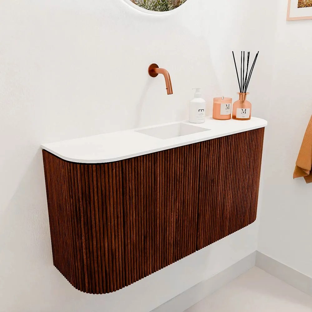 Mondiaz Joya 85cm toiletmeubel ronding links/rechts ruby met wastafel faye midden zonder kraangat talc