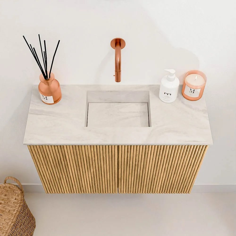 Mondiaz Joya DLux 60cm toiletmeubel oak met wastafel faye midden zonder kraangat ostra