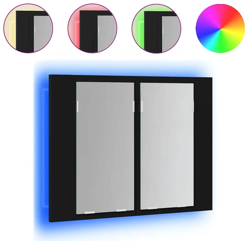 vidaXL Badkamerkast met spiegel en LED 60x12x45 cm acryl zwart