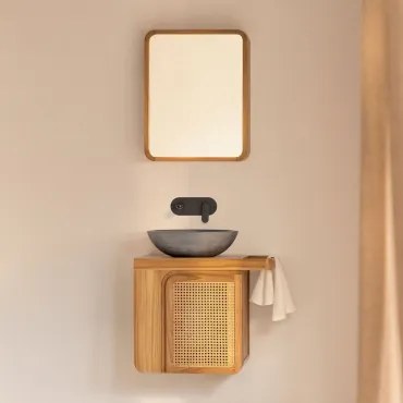 Georgy Zwevend Badkamermeubelset Van Teakhout Teakhout & Rond Grijs Cement Ø40 Cm Tarsis & Rechthoekig Met Afgeronde Hoeken En Opbergruimte 45x60 -