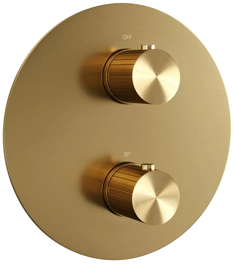 Brauer Stripe 3-weg inbouwthermostaat rond messing geborsteld PVD