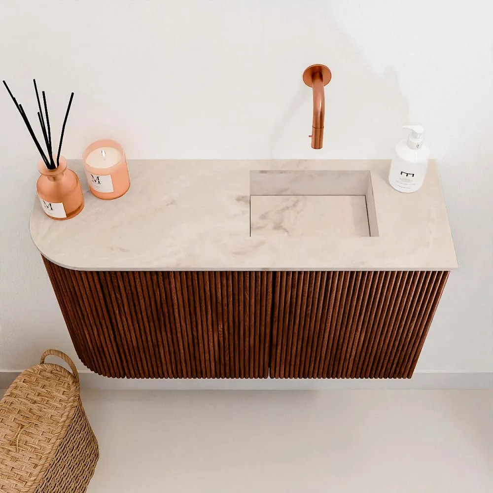 Mondiaz Joya DLux 70cm toiletmeubel ronding links ruby met wastafel faye rechts zonder kraangat frappe