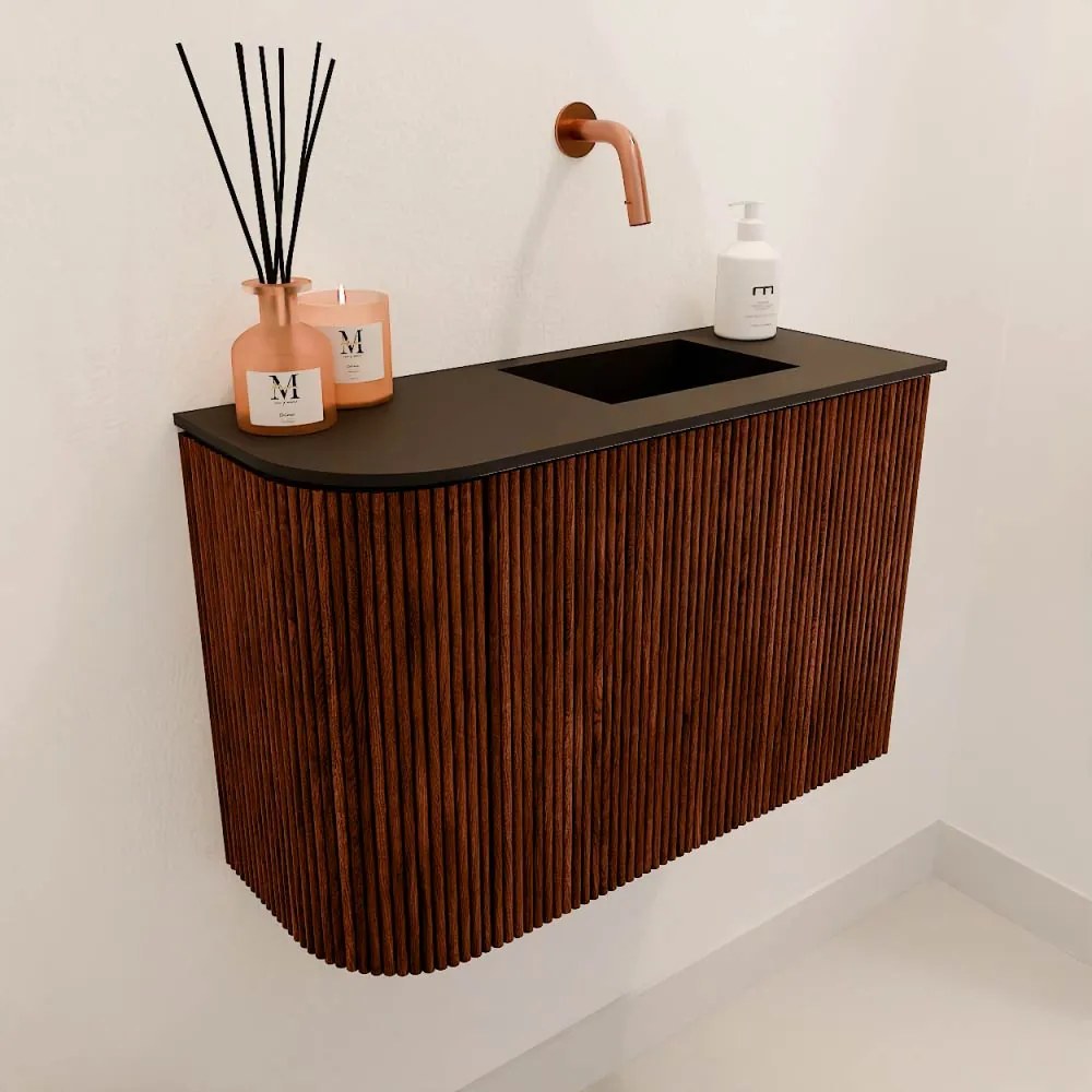 Mondiaz Joya 60cm toiletmeubel ronding links ruby met wastafel faye rechts zonder kraangat urban