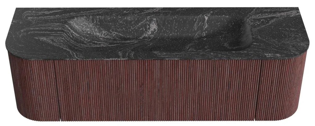 Mondiaz Kurve-dlux 150cm badmeubel ronding links/rechts ruby met 1 lade en 2 deuren en wastafel big medium midden zonder kraangat lava