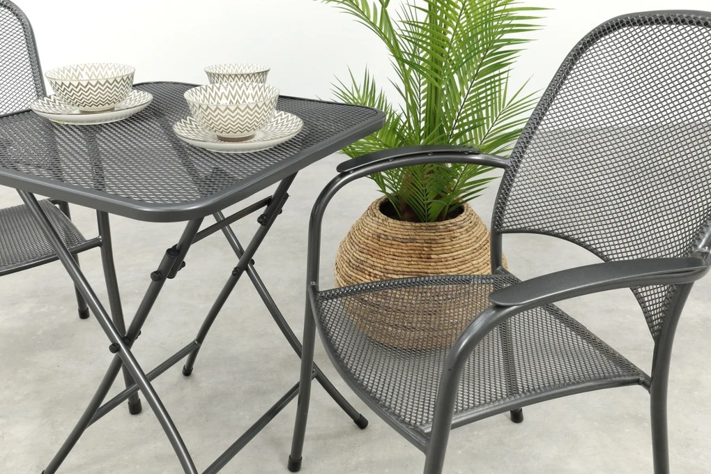 Carlo stapelbare balkonset 3-delig strekmetaal 60x60 cm. - Antraciet